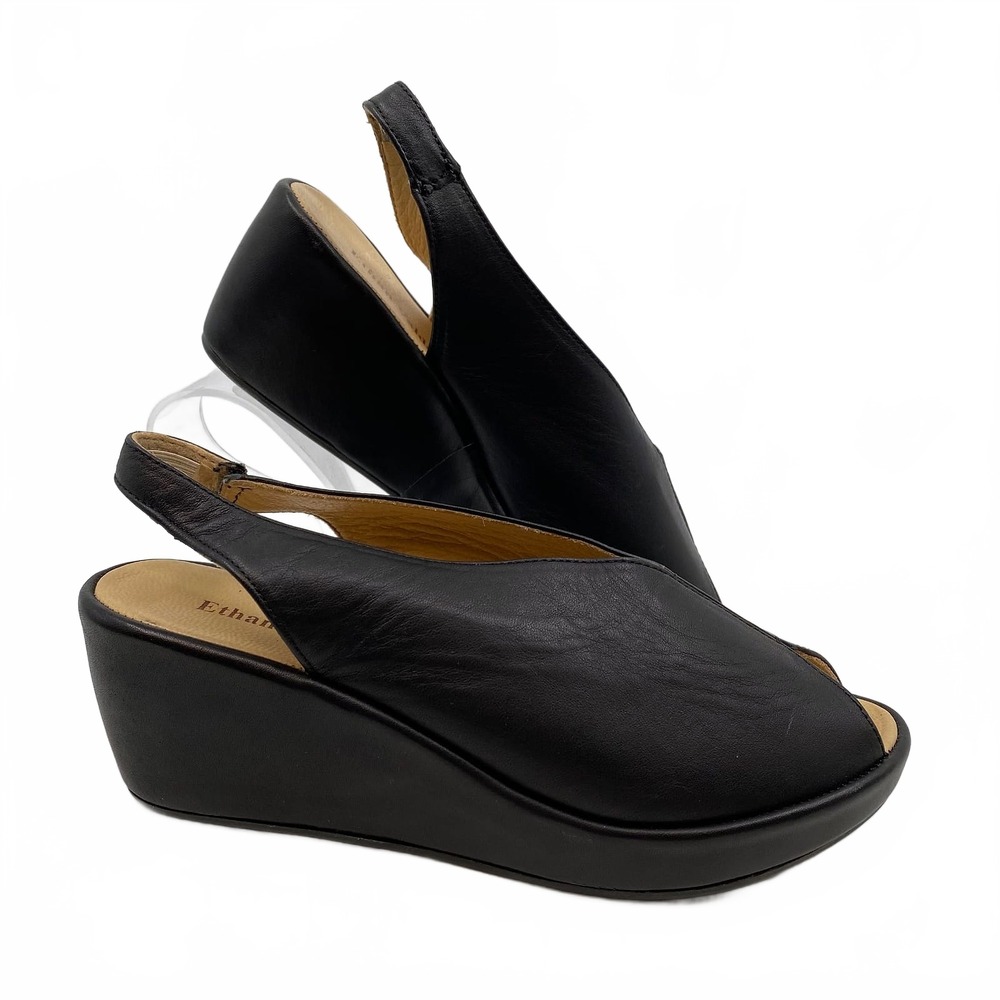 Ethan Valdes Black Leather Slingback Wedges | Women’s EU37